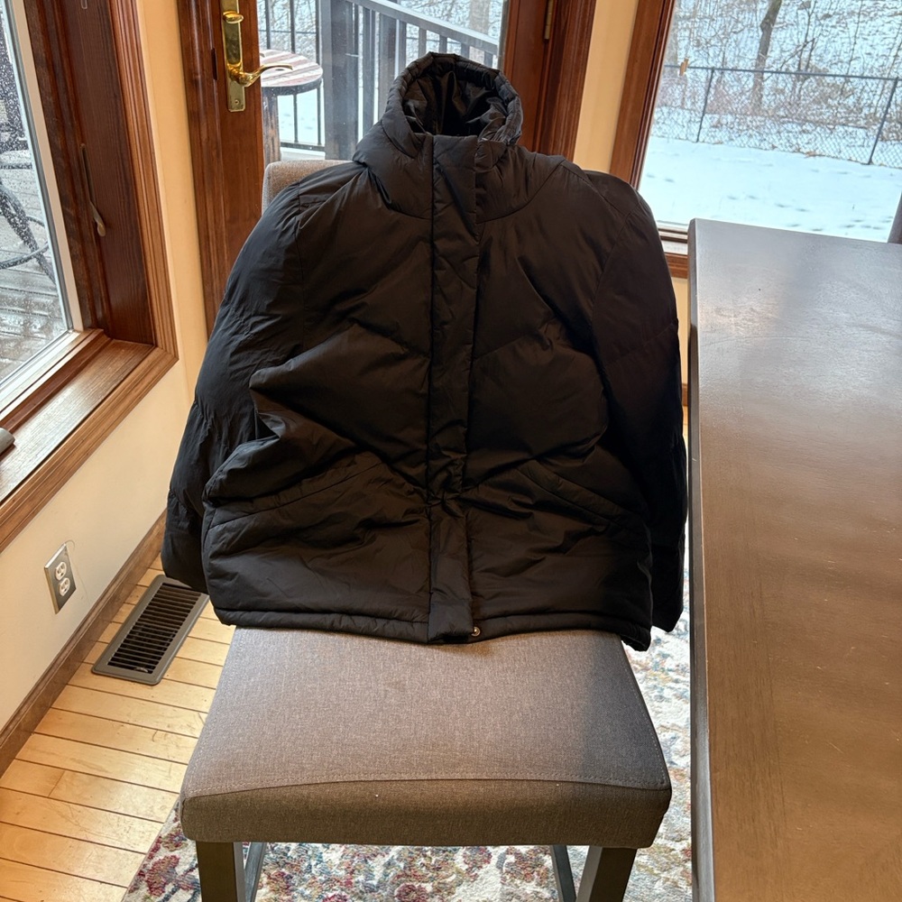 Madewell Quilted Puffer Parka AE332 Black PrimaLoft Hooded Jacket Women’s XL